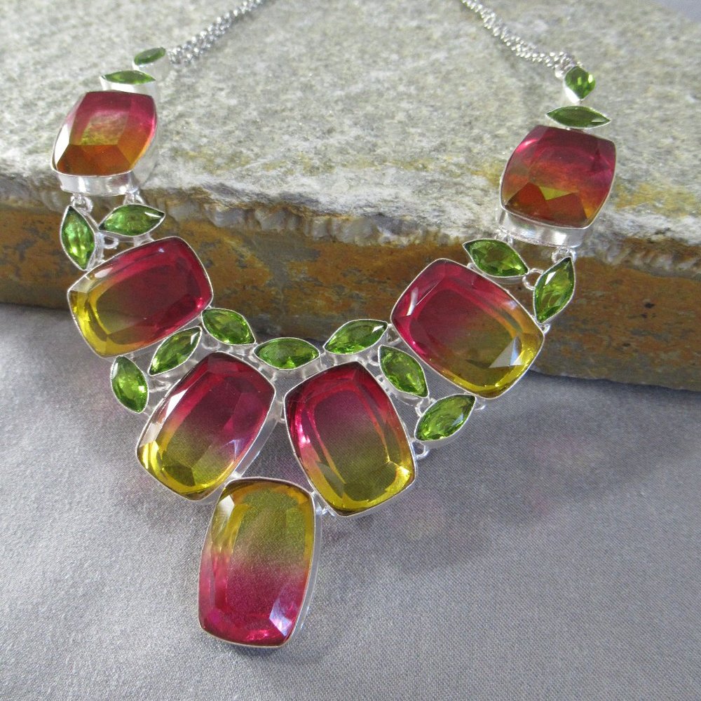 SUNRISE Peridot Tourmaline Necklace 18” Riviere - Picture 9 of 16